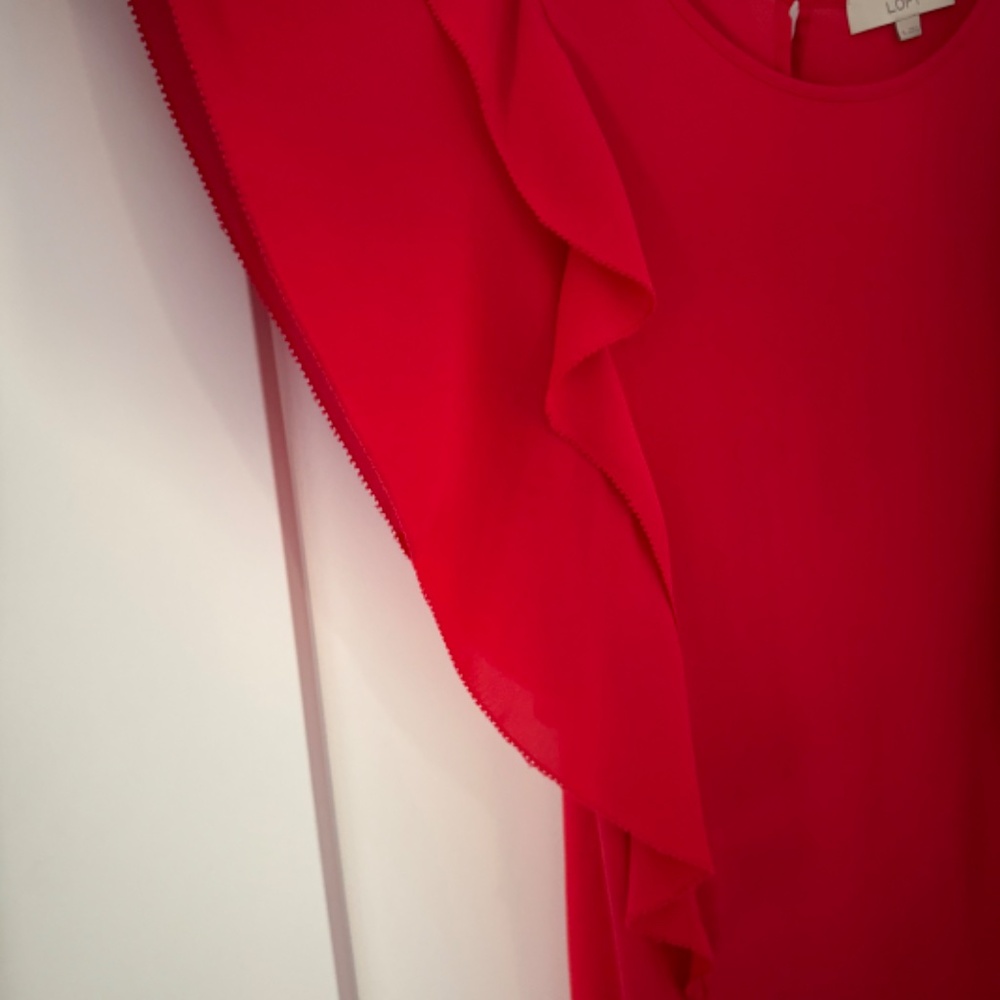 LOFT Red Ruffle Sleeve Blouse - Picture 4 of 5